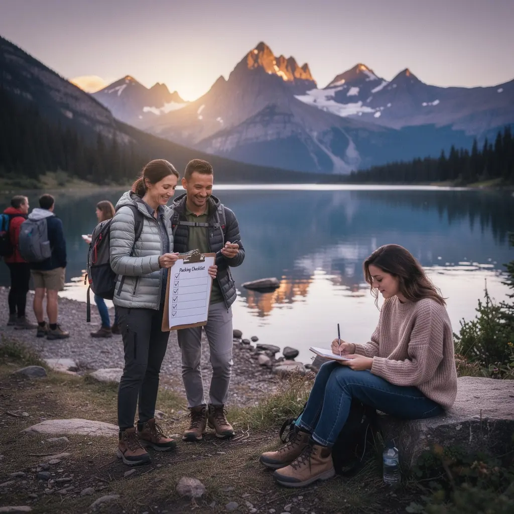 Krajobraz leśny z promieniami słońca przebijającymi przez drzewa.