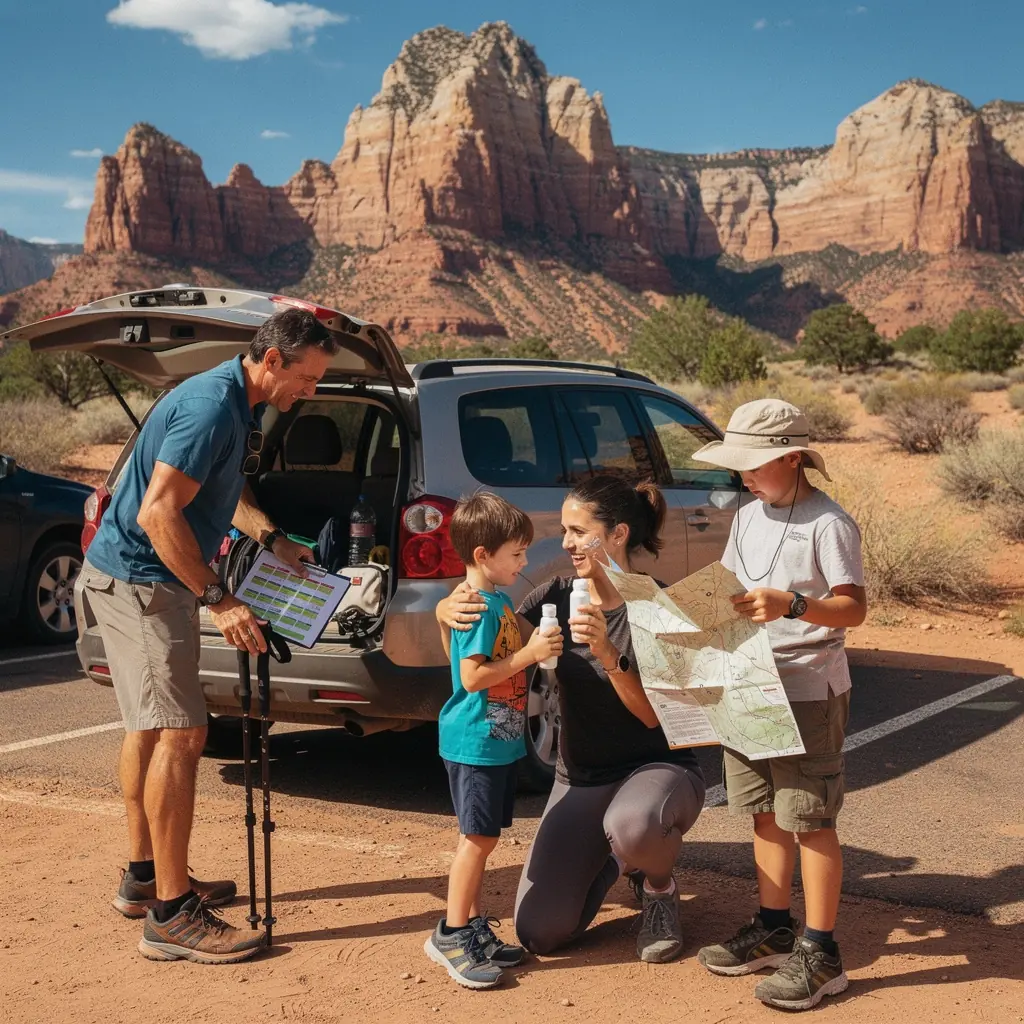 Scena obozowa z namiotami i ogniskiem w lesie.